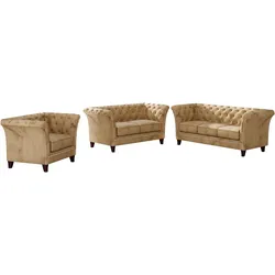 SITZGARNITUR 3+2+1 Chesterfield Fusion Beige Samt