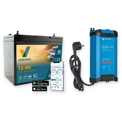 Voltrana Landstrom-Set 12,8V 80Ah Lithium LiFePO4 Batterie mit Victron Blue Smart IP22 12/30
