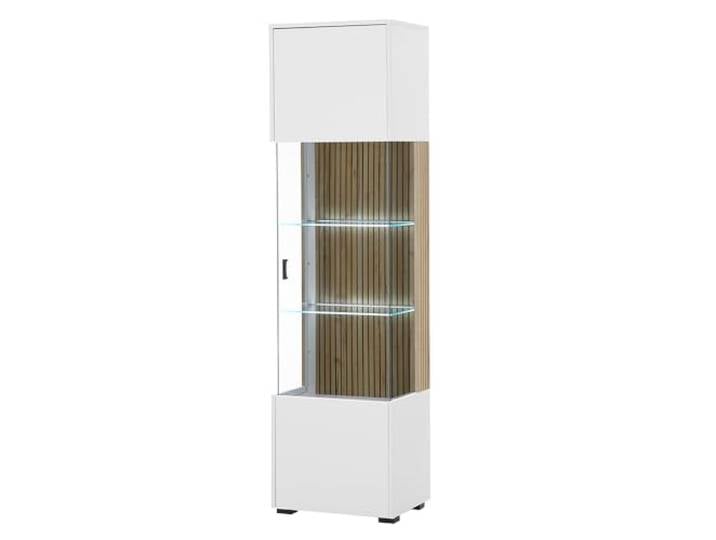 Lomadox Vitrine Standvitrine Vitrinenschrank Glasböden weiß matt Eiche Rillen gerillt modern 48,5x180x38 cm