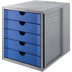 HAN Schubladenbox SYSTEMBOX KARMA, DIN A4, 5 geschlossene Schubladen, grau/öko-blau