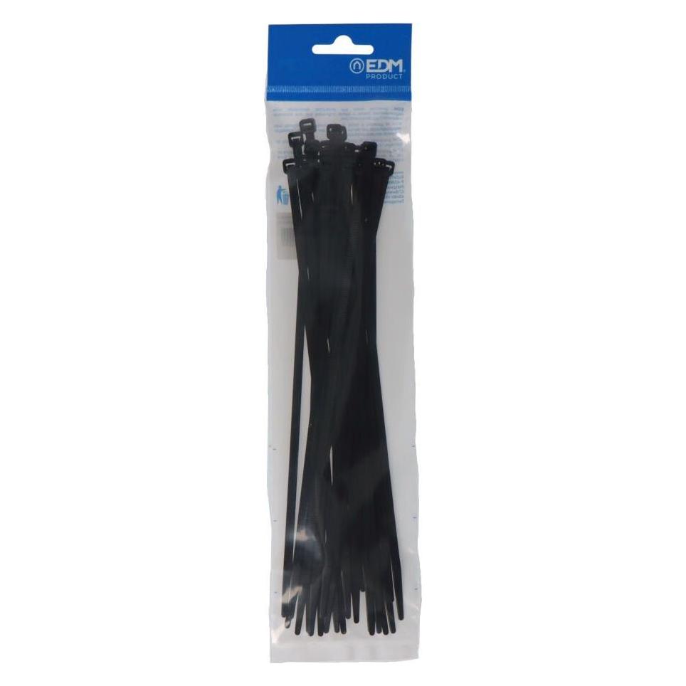EDM Schwarze Krawatten 250x4,8mm aus hochwertigem Nylon (Blister 25 Stk.) (250 mm, 25 Stk.) (49425124)