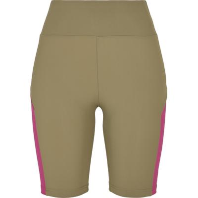 Fahrradhose URBAN CLASSICS "Urban Classics Damen Ladies Color Block Cycle Shorts", Damen, Gr. XL, US-Größen, beige (khaki, brightviolet), 80% Polyimid, 20% Elasthan, skinny fit, Hosen Fahrradhose