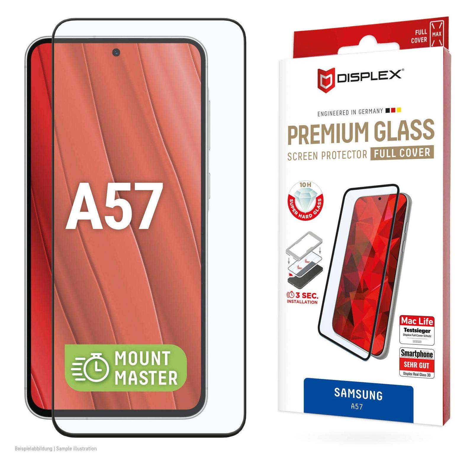 Displex Premium Glass, Full Cover Panzerglas, MountMaster (1 Stk., Samsung Galaxy A57) (02260)