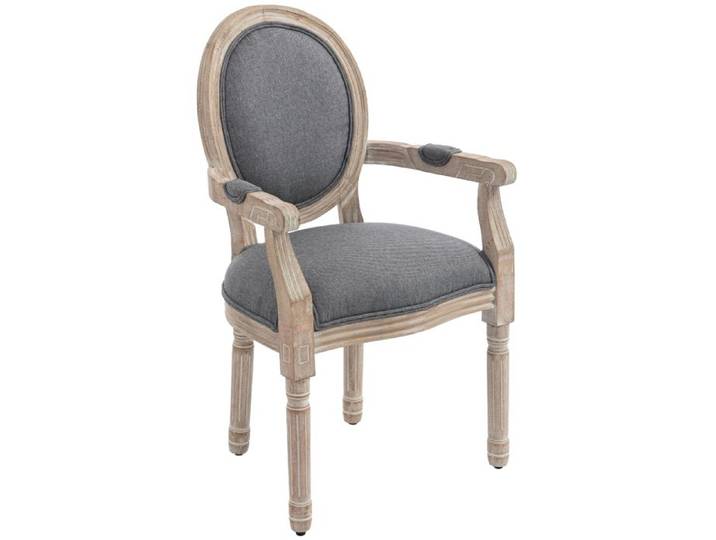 Chaise médaillon – Style Louis XVI bois massif et lin gris – Pour salle à manger et salon – 56x55x57 cm