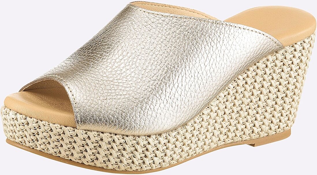 Pantolette HEINE, Damen, Gr. 35, silber (bronzefarben, beige), Leder, Rindsleder, Schuhe Pantolette bronzefarben, beige 35