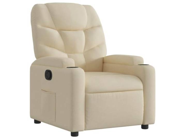 Relaxsessel Creme Stoff mit manueller Liegefunktion Stoffbezug creme, Rahmen aus Holz und Metall, 2 Becherhalter, Seitentasche, max. 110 kg pro Sitzplatz