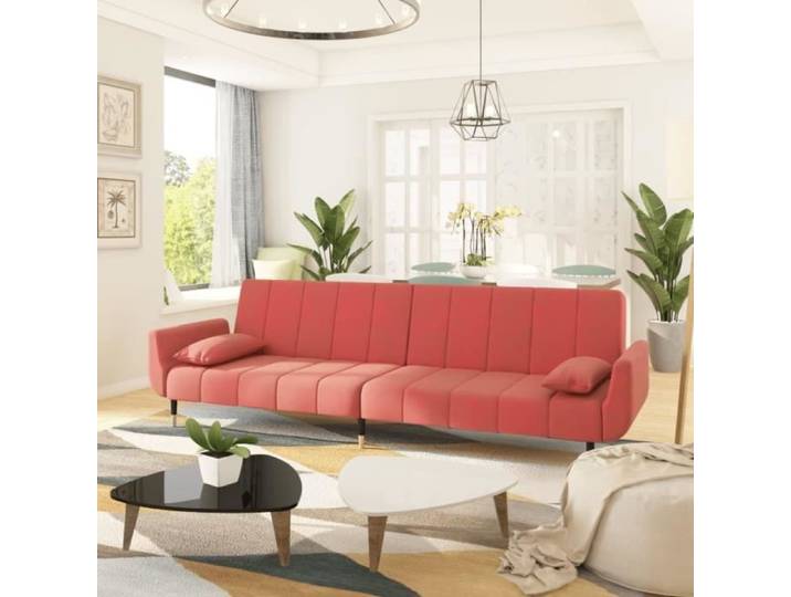 Sofa convertible - JILL Canapé-lit - 2 places - avec deux oreillers Rose Velours[6797]