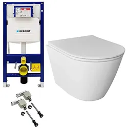 Alpenberger Toilette mit Geberit Spülkasten und Duofix Bausatz | Wand WC Kloschüssel mit WC Sitz | Hänge WC Spülrandlos Vorwandelement WC Set Komplett
