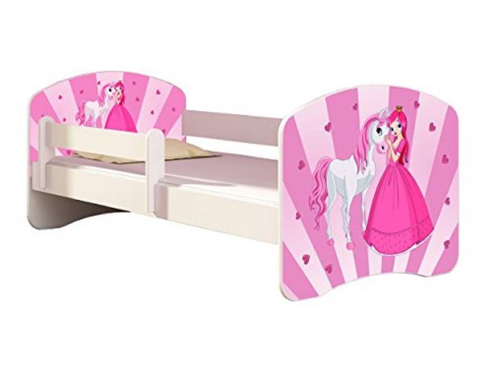 ACMA Kinderbett 160x80 Jugendbett mit Matratze, Rausfallschutz, Lattenrost Weiß, stabil, Kinderzimmer Bett, Jugendmöbel Design 08 Princess