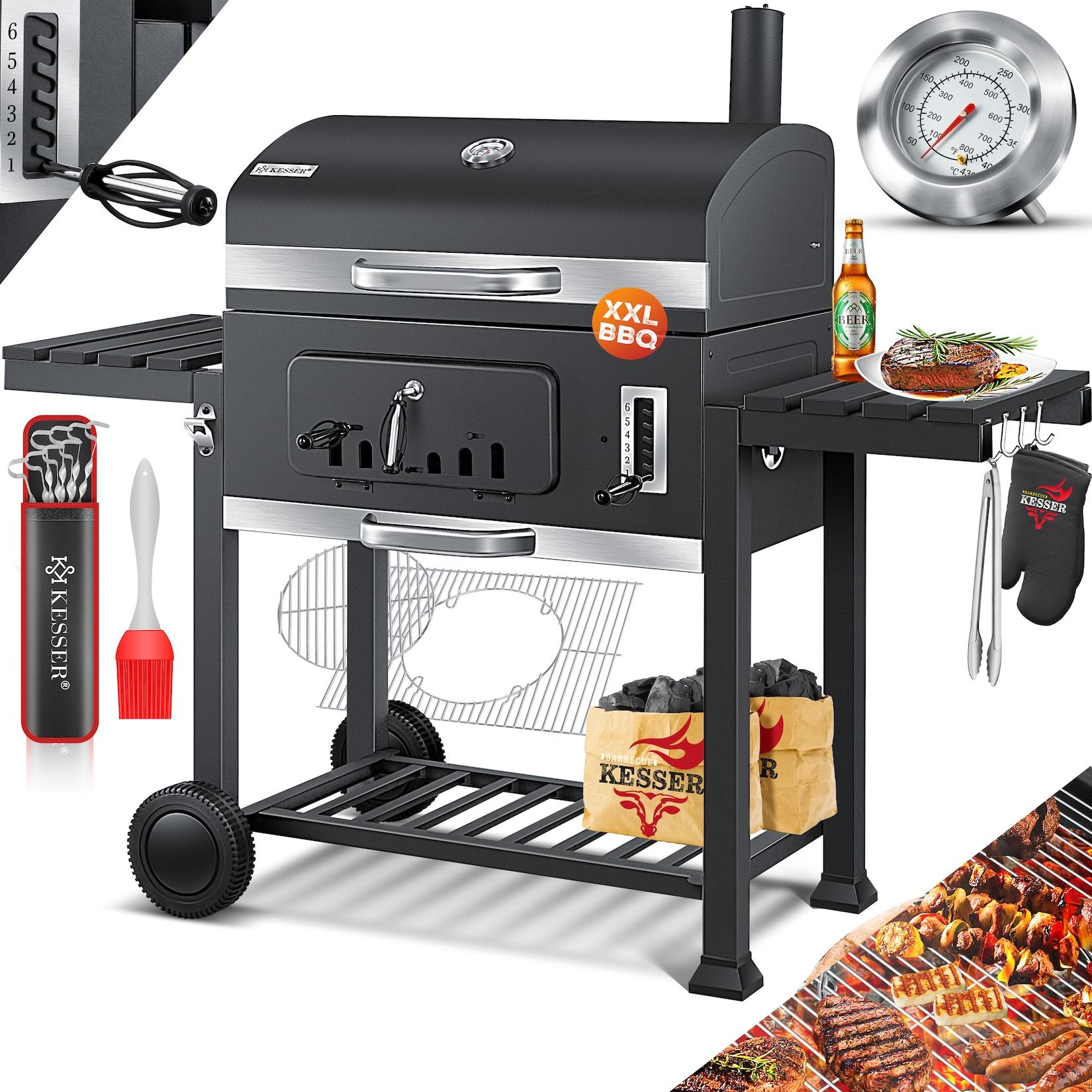 KESSER® Grill Grillwagen XXL Holzkohlegrill mit Deckel, Rädern, Edelstahl-Griff, Grillrost und Thermometer Holzkohle kohlegrill Wagen groß Kohle BBQ Barbeque Camping, Terrasse, Garten