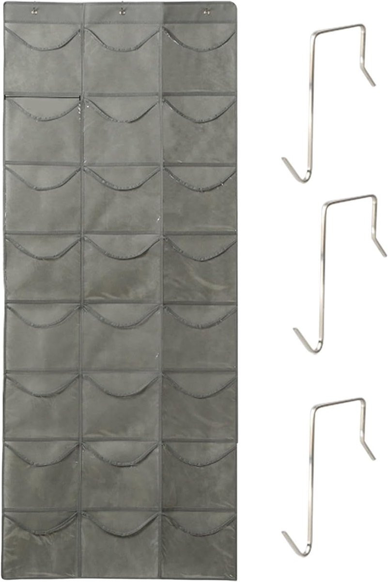 Hatten Organizer Cap Houder Wand met 24 Transparante Vakken - Grijs - 166 x 67 cm