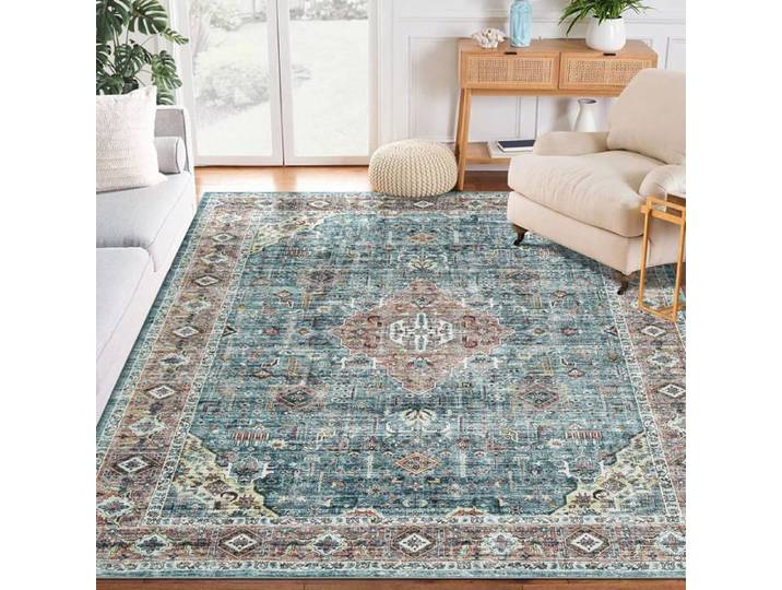 Tapis de salon ou de chambre 240x340 cm en moderne design - motif médaillon - antidérapant avec poils moyens - Vert