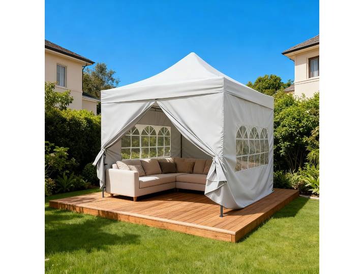 Faltpavillon KONIFERA Valencia Lux , grau (silberfarben, weiß), B/H/T: 292cm x 322cm x 292cm, Pavillons, Faltpavillon, Festival & Partyzelt / einfacher Auf-& Abbau / BxTxH: 300x300x330 cm