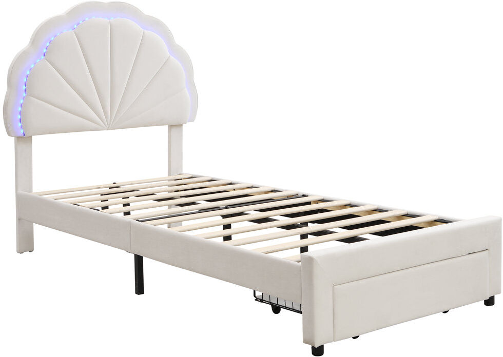 Metro Wathena Upholstered Velvet Drawers Bed Frame Beige Single (3')
