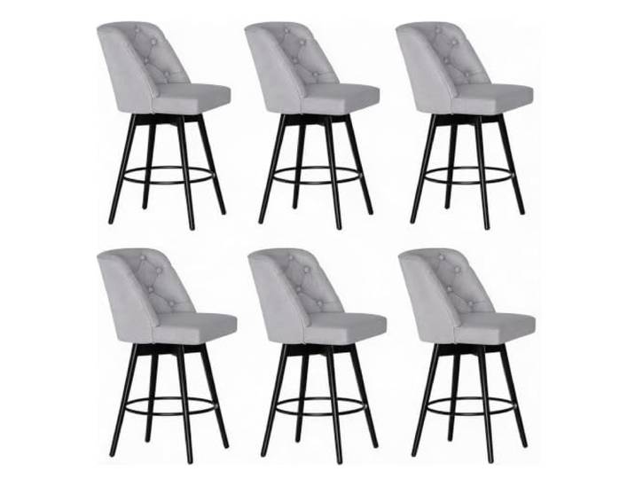 GarveeHome Barhocker 6er Set, Drehbarer Barstuhl mit Rückenlehne, Gräulich Barstuhl 66 cm Counter-Höhe, Leinen-Bezug, Fußstütze aus Metall, für Küche, Kücheninsel und Hausbar