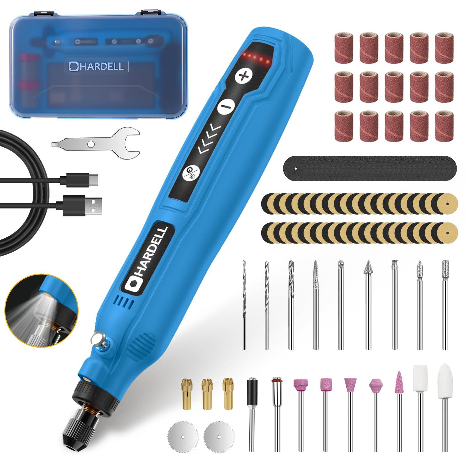 HARDELL Mini-accu-rotatiegereedschap met LED-lamp en 5 snelheden (5000-18000 tpm)