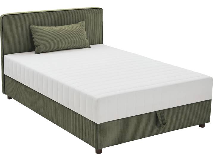 Bett Corinna , grün, B:142cm H:97cm L:210cm, ATLANTIC HOME COLLECTION, Betten, Bett, Boxbett inkl. Stauraum, Cord, erhältlich in unterschiedlichen Breiten