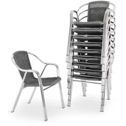 Bistrostuhl 10er-Set, Outdoor-Stapelstuhl mit Armlehnen, Polyrattan, in Dunkelgrau, stabiles Alugestell, Raburg Vita