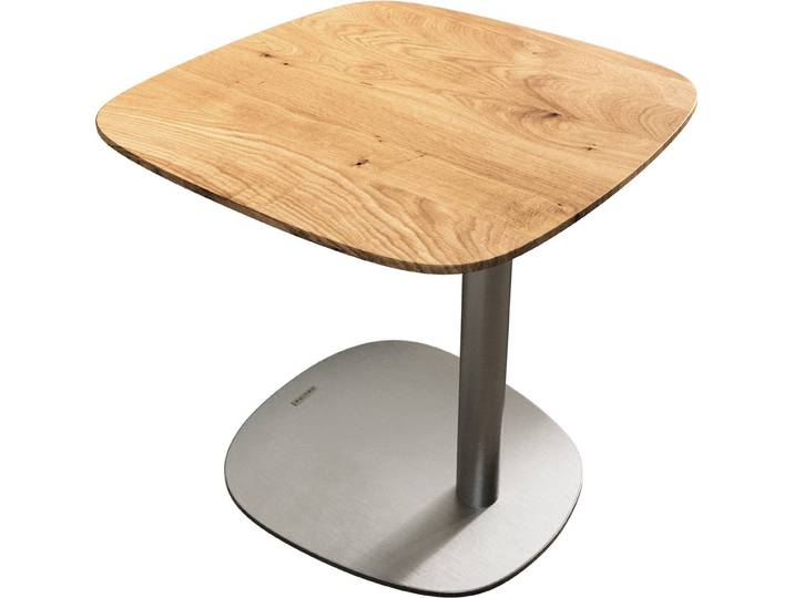DELIFE Couchtisch Edge, Boot 50x50 cm Eiche Natur Schweizer Kante Eleny Edelstahl gebürstet