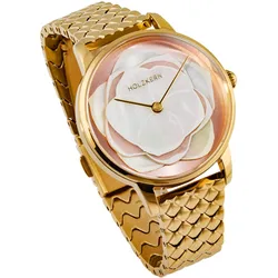 Holzkern Damenuhr Rosetta Perlmutt/Rosenquarz