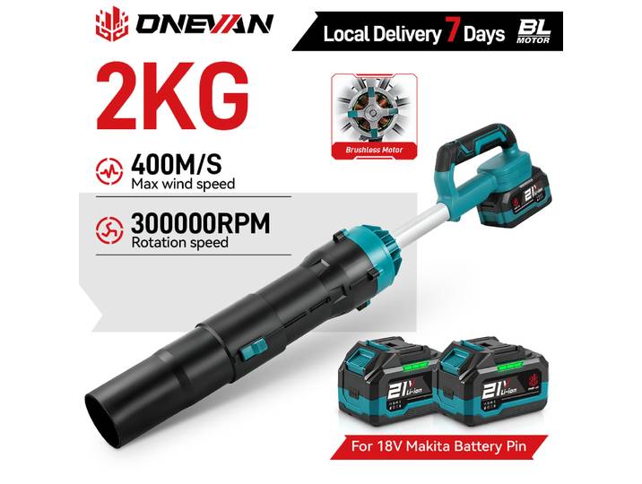 Souffleur d'air électrique sans balais ONEVAN 8000W, ventilateur à jet 400M/S, souffleur sans fil pour éliminer la poussière et la neige, compatible avec la batterie Makita 18V