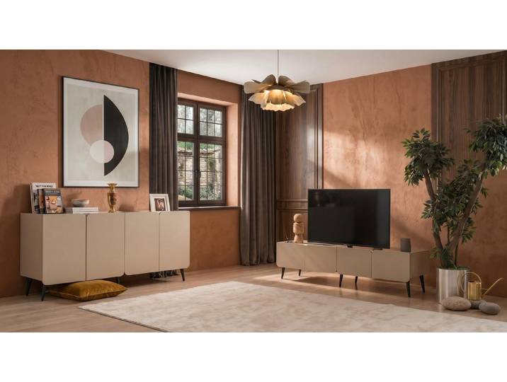 JVmoebel TV-Wand Beiges Wohnzimmer-Set TV-Schrank Holzkonsole TV-Möbel modern TV-Ecke, Made in Europa