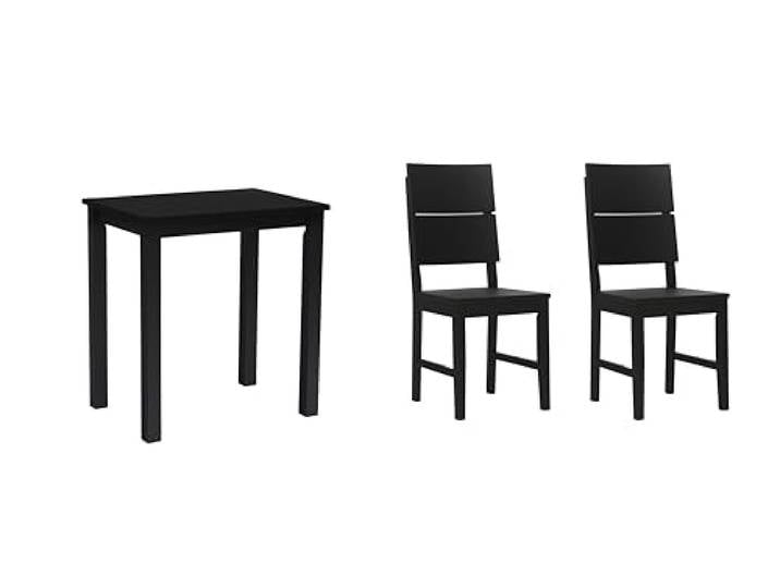 Woodroom Kota Esstisch Set 3-teilig – Massivholz Tisch 50x70 cm mit 2 Stühlen – schwarz lackiert, pflegeleicht, Schlichtes Design für Küche & Esszimmer