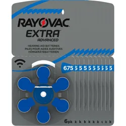 60x Rayovac Hörgerätebatterie Zinc Air, 675, 1.4V Extra Advanced 10x 6 Blister