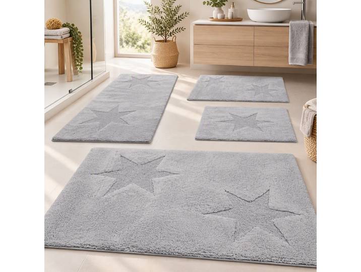 Badematte GOODPRODUCT Marie, Badvorleger, Badezimmer Teppich , grau (hellgrau), H:13mm, Baumwolle, Badematten, Badematte, Badteppich, Stern Motiv, Hoch-Tief-Struktur, auch als Set