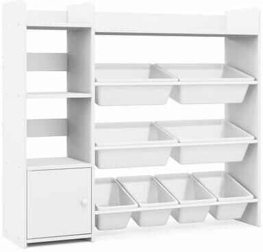 Costway 4-Tier Kids Toy Storage Organizer Bookshelf and Toy Storage Rack with Door-White
