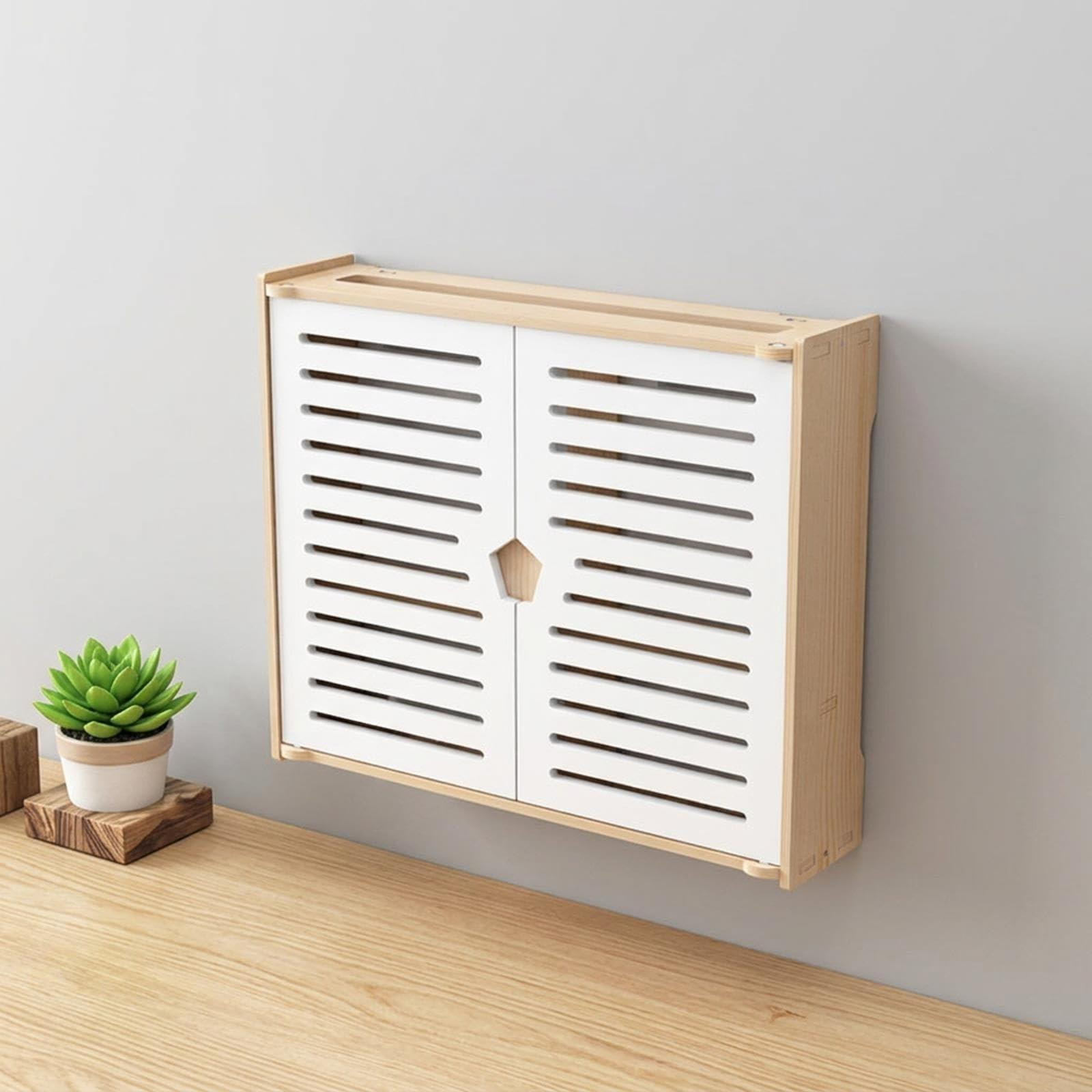 Houten opbergdoos voor wandmontage met rolluikdeur
