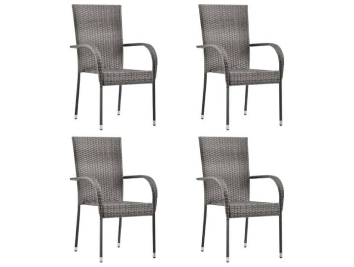 PUGYNBK Garten-Esszimmer-Set, 5-teilig, Akazientisch, Stühle, Polyrattan, Grau
