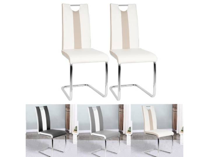 Chaise pied luge - ERROLVES - Lot de 2 - Blanc et beige - Confortable et élégante
