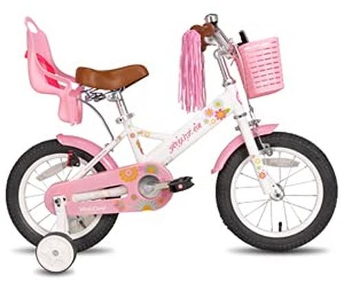 Mädchenfahrrad mit Stützrädern - in den Größen 12/14/16 Zoll, in den Farben Blau, Rosa und Weiß