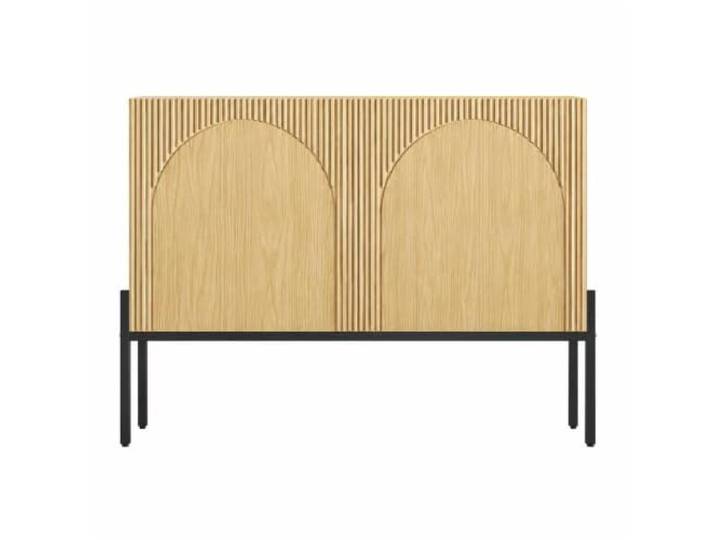 Jastoery Sideboard Kommode 2 Türen Metallbeine B100cm Natur Modernes Bogendesign mit vertikalen Rillen, Spanplatte Holzoptik, vielseitig für Esszimmer Flur Wohnzimmer
