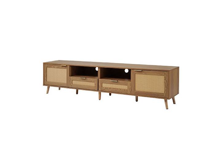 Celya TV-Schrank TV-Konsolentisch 200×37×49 cm, Kunststoff Rattan Design (Massivholz Füße TV-Ständer) Geflochtener Rattan-TV-Boards