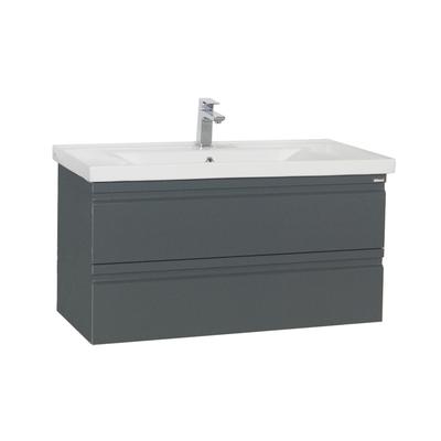 Waschtisch VCM "2-tlg. Waschplatz Waschtisch Drehtüren Silora XL", schwarz (anthrazit), B:100cm T:46cm, Waschtische, Waschtisch