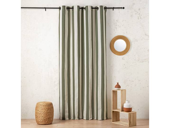 Rideau à rayures verticales en armure satin avec œillets coton vert
