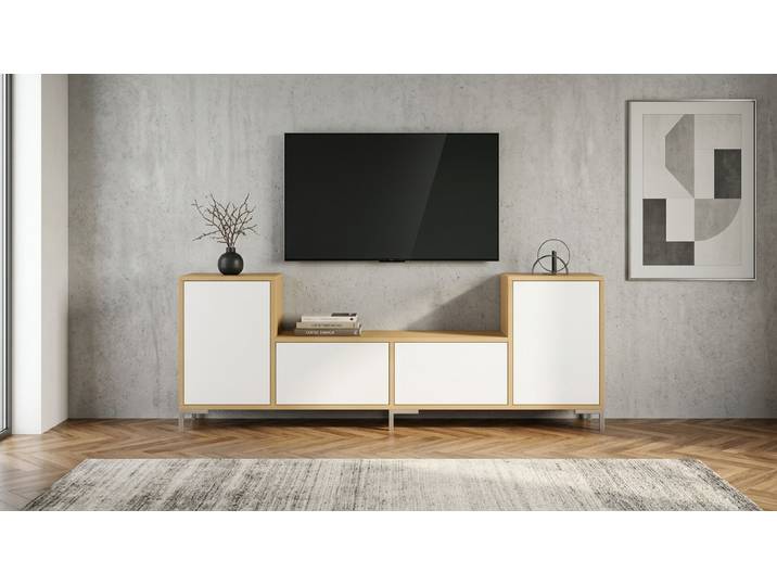 Stylisher TV Schrank aus Echtholz Furnier Echtholz Furnier Eiche geölt