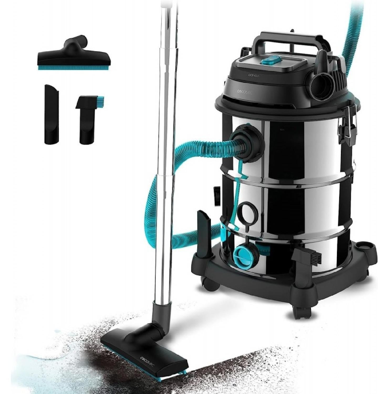 Cecotec Conga RockStar Wet & Dry Steel Max Pro stofzuiger voor nat en droog gebruik, zwart/grijs, 30 liter