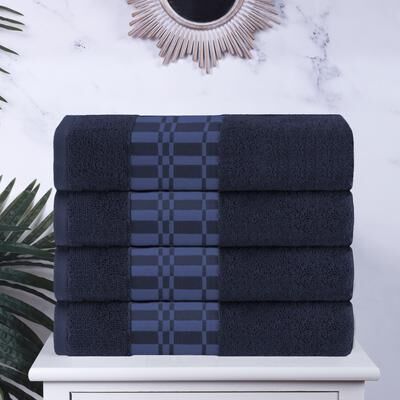 Superior Larissa Cotton Embroidered Geometric Border Bath Towel Set of 4