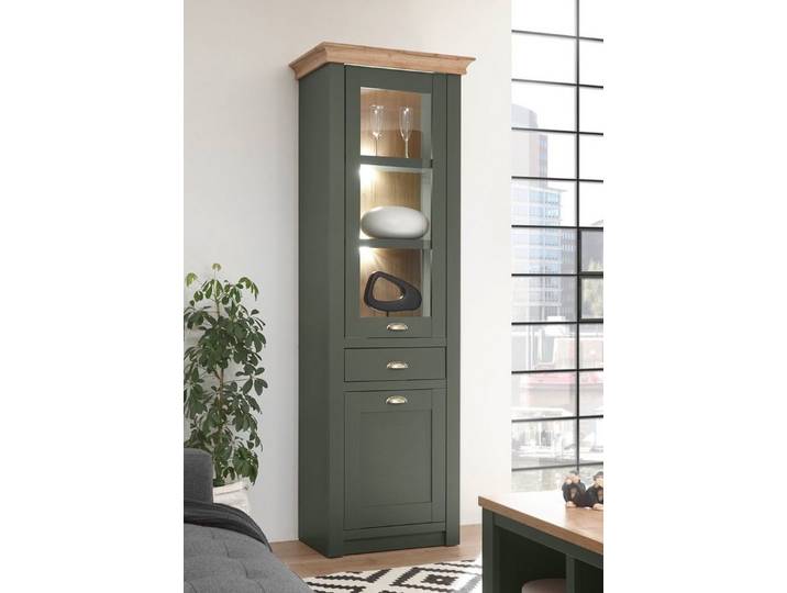 Empinio24 Vitrine CASTLE (1-St) Breite 68 cm, grün, Eiche NB abgesetzt, mit Beleuchtung