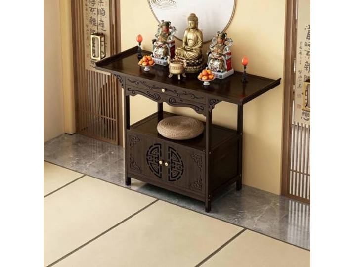 Buddha-Statue-Ständer Schrein，Meditationstisch Mit Schubladen Schrank Buddha-Altar-Regal,chinesische Feng-Shui-Vitrine,für Meditation Heimbüro Wohnzimmer(100x40x100/39.4x15.7x39.4'')