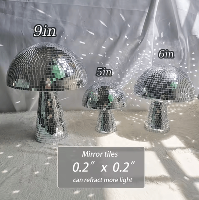 Inspire Curations Mushroom Disco Ball Decor Reflective Mirror Mushroom Ornament Party & Home Accent silver 14x12cm 5inch
