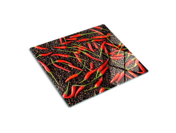Tulup Glasplatte 60x52 cm Chilischoten, Rot, Glas, 60x0.4x52 cm, Küchen, Küchenelektrogeräte, Herde, Herdabdeckplatten