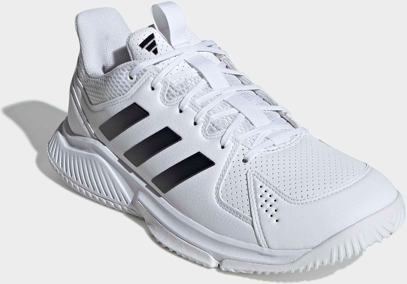 Hallenschuh ADIDAS PERFORMANCE "COURT FLIGHT INDOOR", Herren, Gr. 43, schwarz-weiß (cloud weiß, core schwarz, ftwr weiß), Synthetik, Textil, Schuhe Hallenschuh, Volleyballschuh