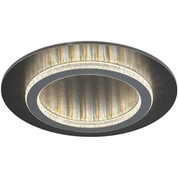 LED Deckenleuchte anthrazit schwarz Deckenlampe Kristalle Wohnzimmerleuchte CCT Farbwechsel, Metall, 24W 3300Lm warm-kaltweiß, DxH 35x,5,5 cm