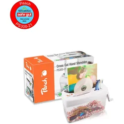 Peach Partikelschnitt Aktenvernichter | 1 Blatt | 4 Liter | P-4 | Papier CDs und Kreditkarten | manuell betriebener Kreuzschnitt | Strom unabhängig | DSGVO konform | PS300-21