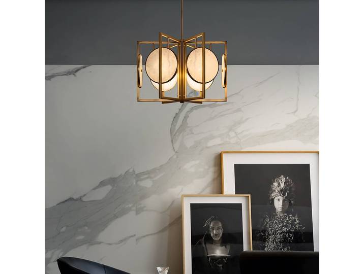 Suspension Marmo Ø 52cm Doré 6 Pierre / Métal mixte E14