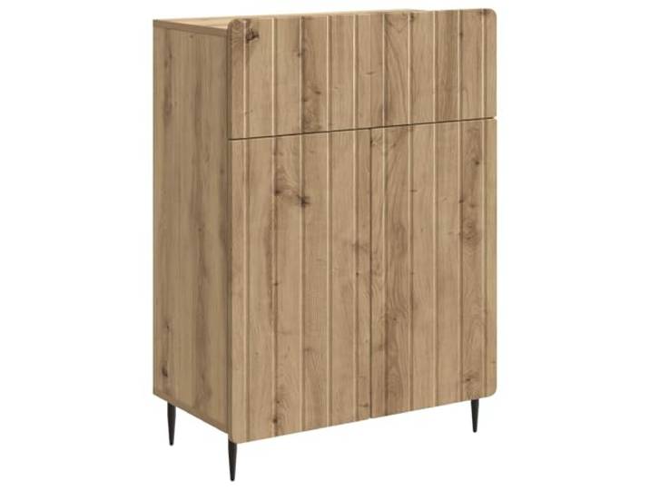 HKTMGDNG Sideboard Artisan-Eiche 66x34,5x92 cm Holzwerkstoff Kommode Kanten mit Streifendetail, schwarze Metallbeine, Schwenktüren und Schublade für Esszimmer oder Flur.